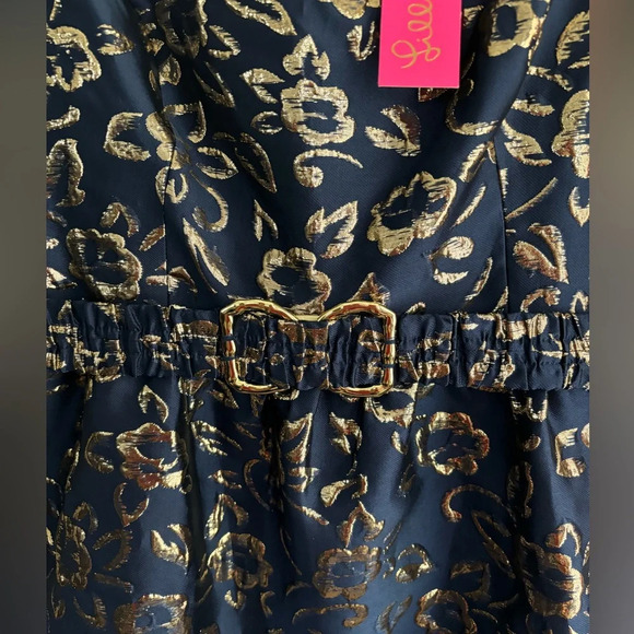 Lilly Pulitzer Kasslyn Dress in High Tide Navy/ Gold Floral Brocade - worn once! - Picture 8 of 13